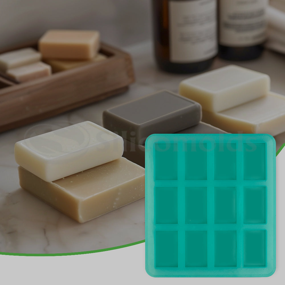 SILICOMOLDS - 25gms - Rectangle Shape -12 Cavities Silicone Soap Mold-URP016SM